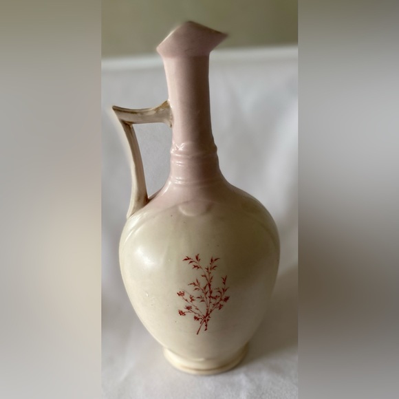 Antique Hand Painted Floral Porcelain Ewer Vase With Handle Unique Shape Marked - Picture 3 of 6